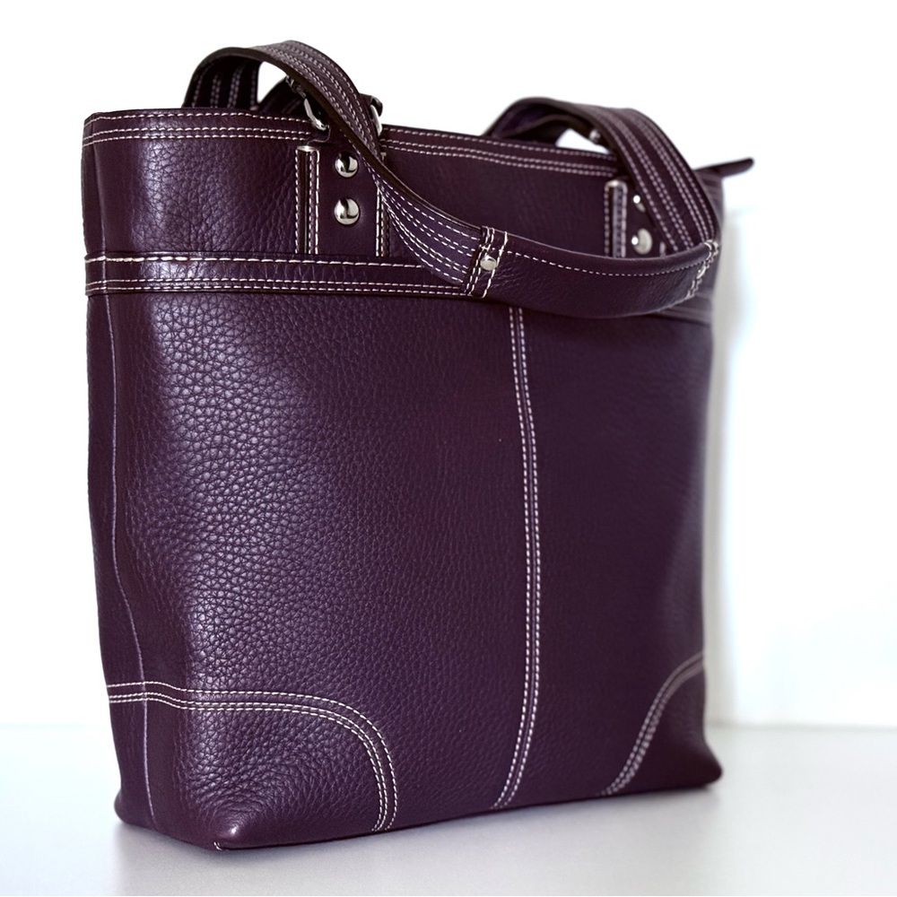 Vintage Coach Hamptons Turnlock Tote F13959 Plum Pebbled Leather - Picture 6 of 13
